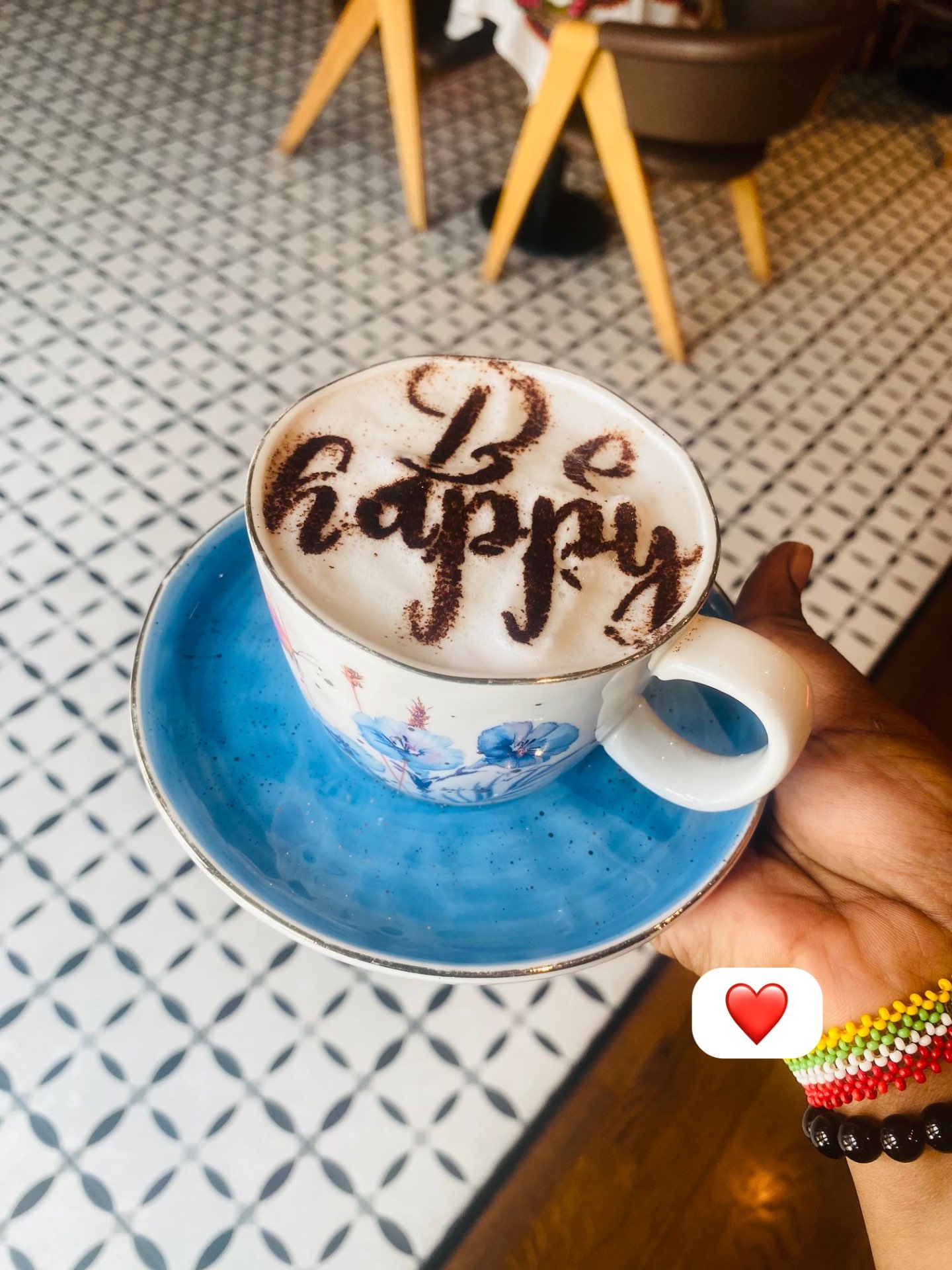 Hand-painted Polka cup with frothy cappuccino